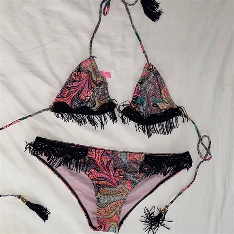 Hot Pink Paisley Victorias Secret Bikini With Black F… Gem