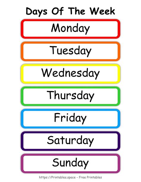 Days Of The Week Printable Flashcards