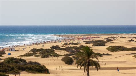 Mass Tourism At The Beach Of Playa Del Ingles In Gran Canaria Stock