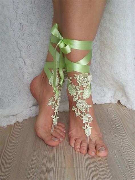 Bridal Anklet Light Green Beach Wedding Barefoot Sandals Bangle