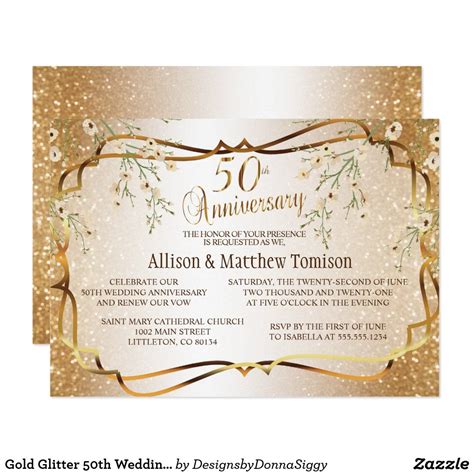 Gold Glitter 50th Wedding Anniversary Diy Text Invitation In 2020 50th Wedding