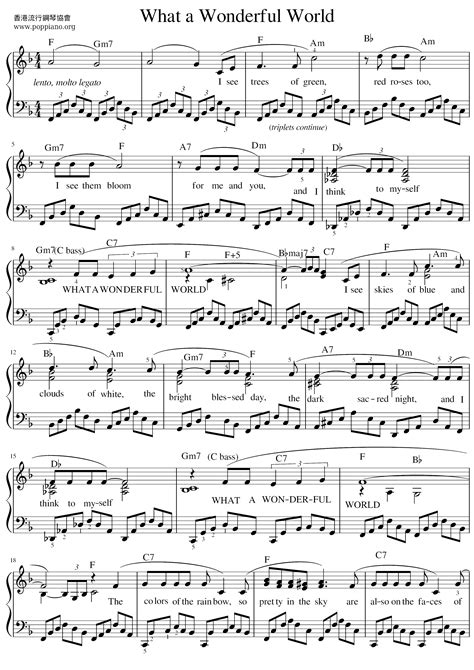 Louis Armstrong What A Wonderful World Sheet Music Pdf Free Score