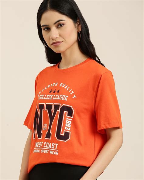 Buy Womens Orange Nyc Typography Oversized T Shirt Online At Bewakoof