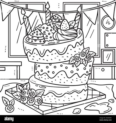 Birthday Cake Coloring Page For Kids Stock Vector Image And Art Alamy