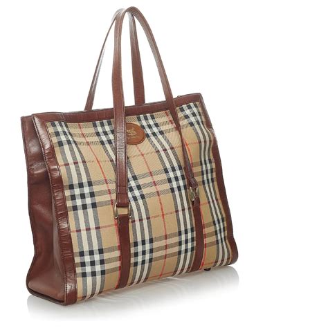 Burberry Sac Cabas En Toile Carreaux Haymarket Cuir Veau Fa On