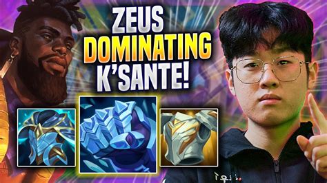 ZEUS DOMINATING WITH K SANTE T1 Zeus Plays K Sante TOP Vs Olaf