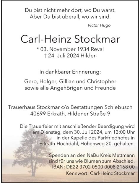 Alle Traueranzeigen F R Carl Heinz Stockmar Trauer Rp Online De