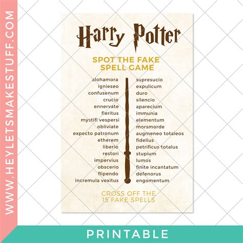 Harry Potter Printable Spells - Printable Templates