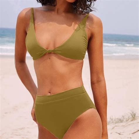 Bikini Maillot de bain bikini mince sexy couleur unie pour femmes la mode Vert Cdiscount Prêt