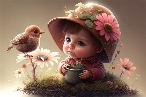 Ilustra O De Uma Menina Doce E Bonita Cercada Por Flores Conceito De