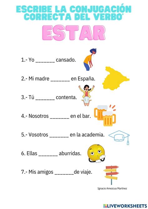 Conjugaci N Verbo Estar Worksheet Ejercicios Para Aprender Espa Ol