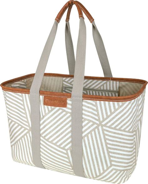 Clevermade Collapsible Luxe Tote Geometric Taupe L Gal