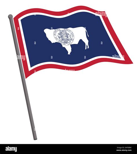 Wyoming Wy State Flag Flying Waving On Flagpole Vector Isolated On