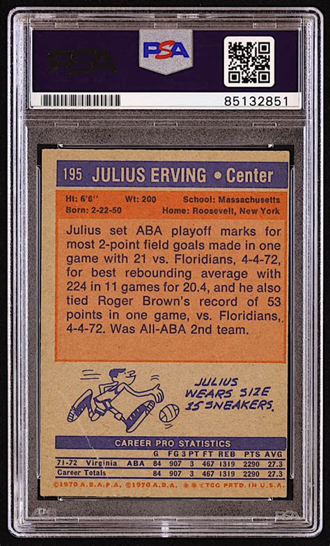 Julius Erving Signed 1972 73 Topps 195 RC PSA Auto 10 Pristine