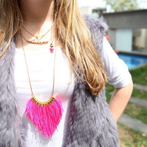 Tassel Necklace Fabulous Fringe Orange Neon Colourful And Unique