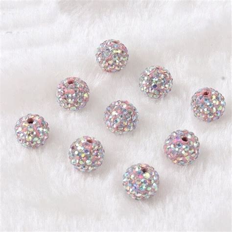 Pink Crystal Disco Ball Bead 10pcs 10mm Shambala Clay Ball Beads