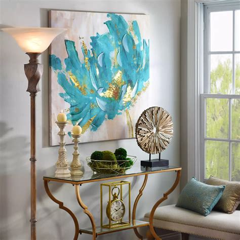 Turquoise And Gold Flower Canvas Art Print Kirklands