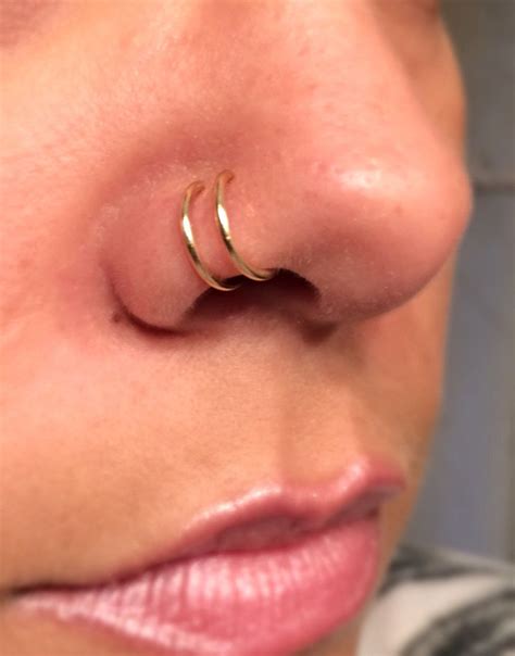 18 Gauge Gold Double Nose Ring Lip Ring Fake Piercing Fake Hoops Fake