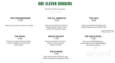 Cafe One Eleven Menu In Albany New York Usa