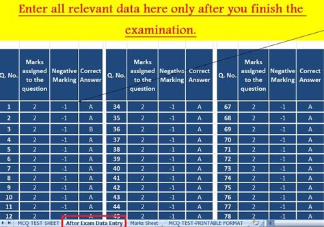 Download Multiple Choice Questions Mcq Test Sheet Excel Template