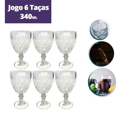 Jogo 6 taça de vidro bico de abacaxi 340ml TRIK TRAK Taça de Água