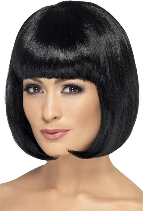 Smiffys Partyrama Wig 12 Inch Black Short Bob With Fringe Ladies Glamour Wigs Fancy Dress