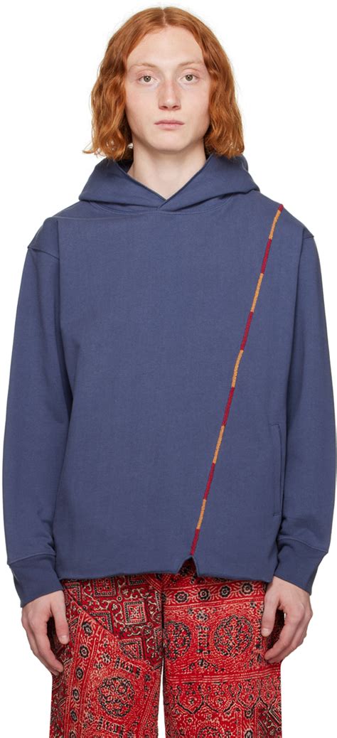 Blue Embroidered Hoodie by Kartik Research on Sale