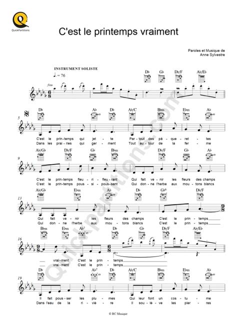 Partition Pour Instruments Solistes C Est Le Printemps Vraiment Des