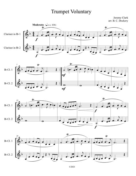 Trumpet Voluntary Clarinet Duet Arr B C Dockery By Jeremy Clark