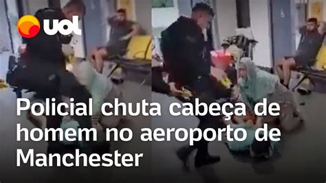 Policial chuta e pisoteia cabeça de homem após confusão no aeroporto de