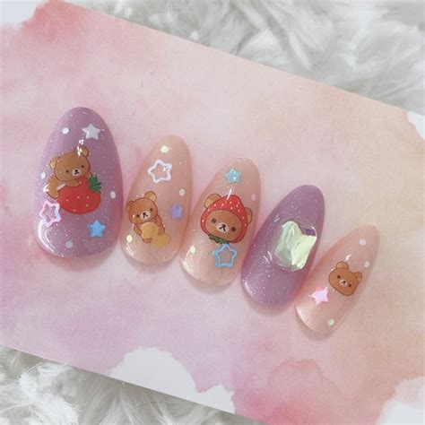 Set Of Pcs Hand Painted Press On Nails Kawaii Japanese Etsy