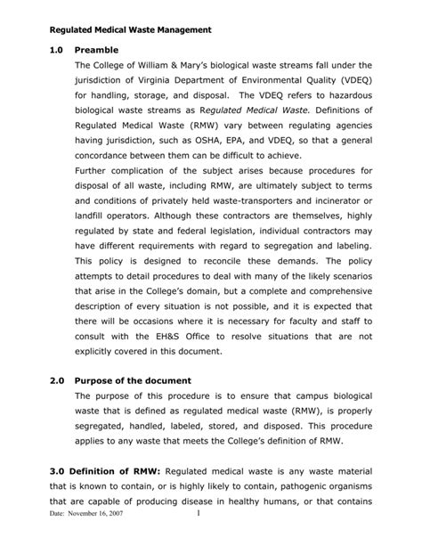 Regulated Medical Waste Management Regulations