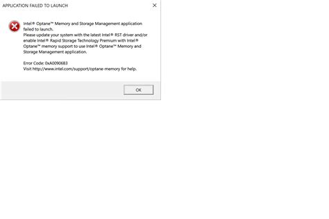 Solved: Intel Optane Memory and Storage Management Error Code ...