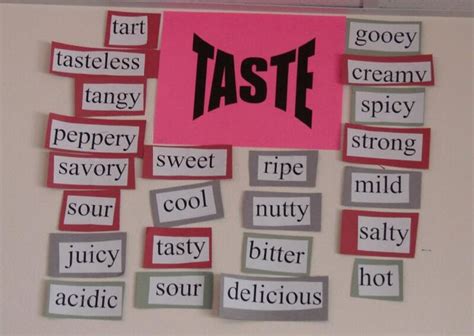 Taste Sensory Words Vocab Word Challenge 100 Word Challenge Sensory