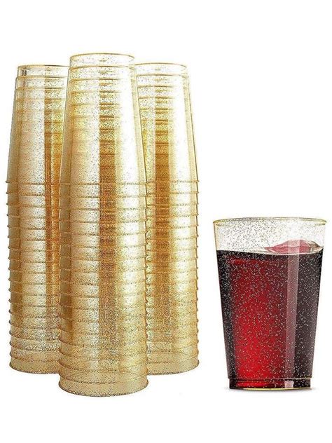 Elegant Gold Glitter Plastic Cups Pack