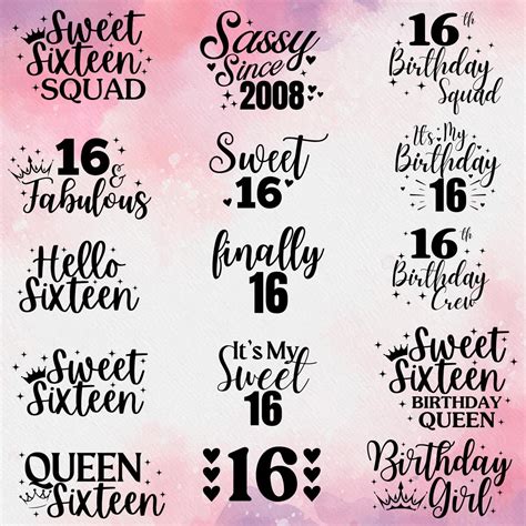 Sweet 16 Svg Bundle 16th Birthday Digital Download Queen Sixteen Sweet