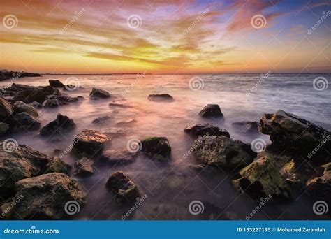 Sunset With Rocks On The Seashore Stock Image Image Of Hope Carrying