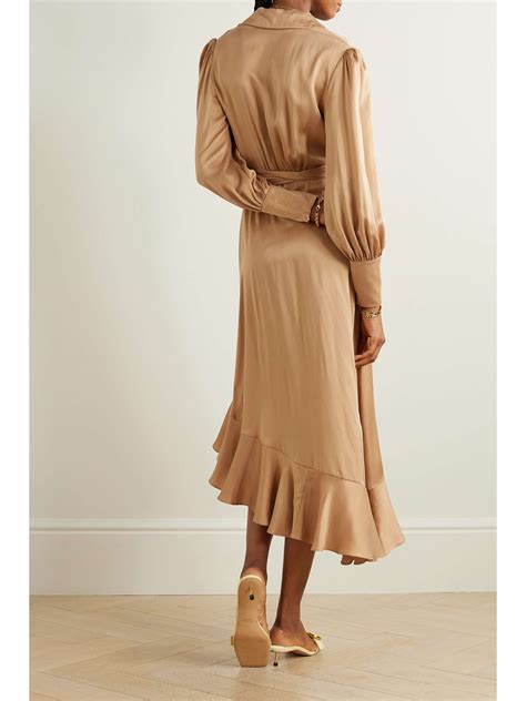 ZIMMERMANN Asymmetric Ruffled Duchesse Silk Satin Midi Wrap Dress NET