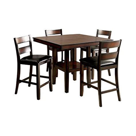 Cornel 5 Piece Counter Height Table Set In Brown Cherry