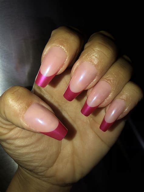 Pink Chrome French Tip Press On Nails In Coffin Shape Luxxi