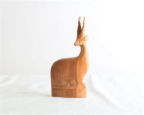 Vintage Gazelle Figurine Hand Carved Wood Antelope Deer Made In