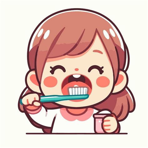 Premium Vector Vector Cute Girl Brushing Teeth With Toothpaste In