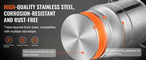Vevor Stainless Steel Kettle 5 Gallon Brewing Pot Tri Ply Bottom For