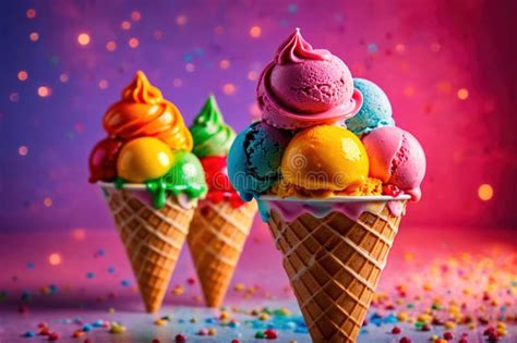 Big Colorful Rainbow Ice Cream In Cone Stock Illustration