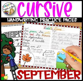 Cursive Handwriting Practice Pages Monthly Seasonal - SEPTEMBER | TPT