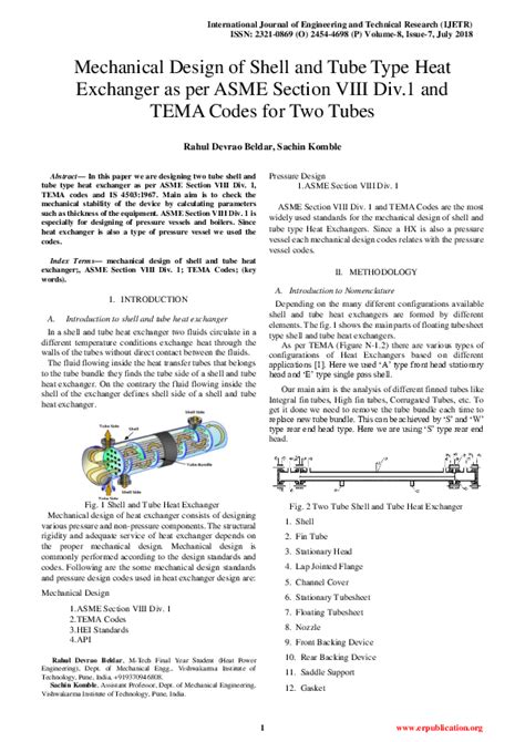 Pdf Design Of Shell And Tube Heat Exchanger Per Asme And Tema