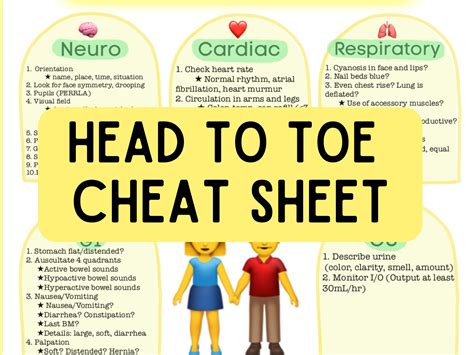 HEAD TO Toe Assessment Cheat Sheet Guide Clinical Rotation Etsy UK