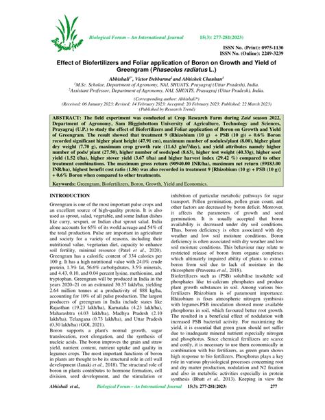 PDF Effect Of Biofertilizers And Foliar Application Of Boron On