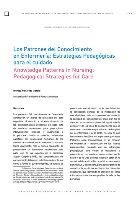 PDF Los Patrones del Conocimiento en Enfermería Estrategias