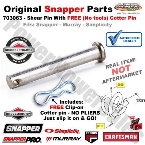 703063 Kit Shear Pin And Cotter Set 1 4 X 1 3 4 Zinc Oem Snapper